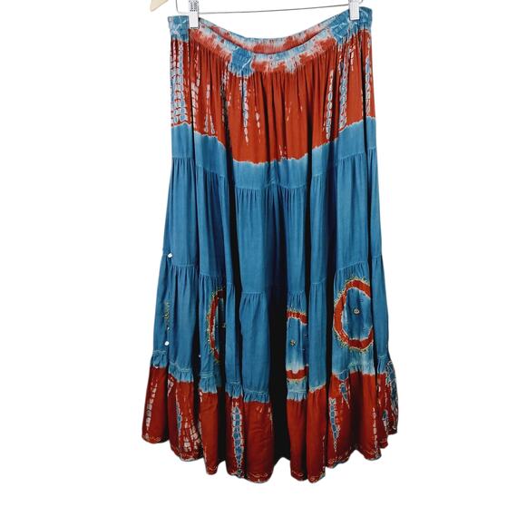 First Vision by Shirin VTG Free Size Tiered Boho Gypsy Hippie Maxi Skirt Beaded - Picture 4 of 5